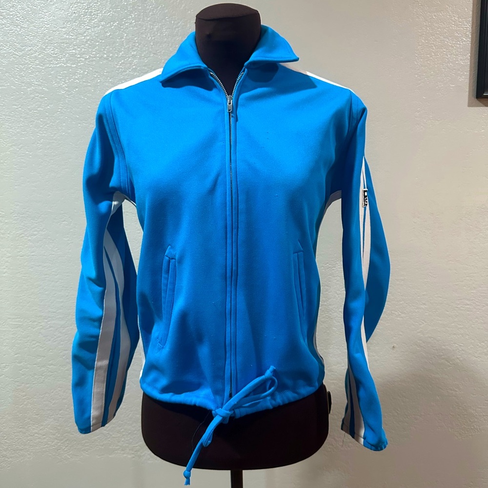 Vintage 1980s Blue and White Track Athletic Jacket S